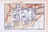 Farbig illustrierte Karte der archäologischen Ausgrabungen in Olympia aus dem Jahr 1893.