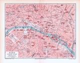 Farbig illustrierter Stadtplan der inneren Stadt von Paris aus 1893.