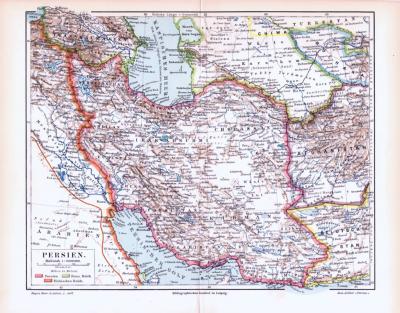 Farbig illustrierte Landkarte von Persien aus 1893.