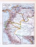 Farbig illustrierte Landkarte von Peru, Ecuador,...