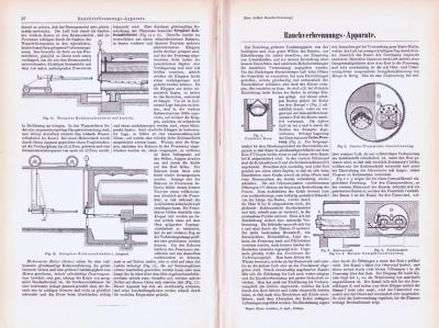 Technische Abhandlung aus 1893 mit Stichen zum Thema Rauchverbrennungs Apparate.