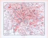 Farbige Lithographie eines Stadtplans von Rom und einer Landkarte der Umgebung Roms aus 1893.