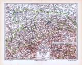 Farbige Lithographie einer Landkarte des Königreich Sachsen aus 1893. Maßstab 1 zu 850.000.