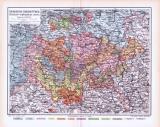 Farbige Lithographie einer Landkarte der sächsischen Herzogtümer aus 1893. Maßstab 1 zu 850.000.