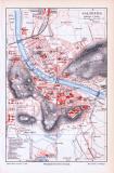 Farbig lithographierter Stadtplan von Salzburg aus 1893. Im Maßstab 1 zu 15.000.