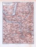 Farbige Lithographie einer Landkarte des Salzkammerguts...