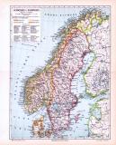 Farbige Lithographie einer Landkarte von Schweden und...