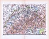 Farbige Lithographie einer Landkarte der Schweiz aus dem...