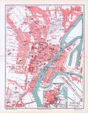 Farbige Lithographie eines Stadtplans von Stettin aus dem Jahr 1893. Maßstab 1 zu 15.000.
