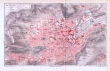 Farbige Lithographie eines Stadtplans von Stuttgart aus dem Jahr 1893. Maßstab 1 zu 14.000.
