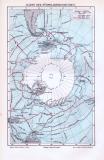 Farbige Lithographie einer Landkarte der Forschungsreisen am Südpol aus dem Jahr 1893. Maßstab 1 zu 60.000.000.