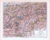 Farbige Lithographie einer Landkarte Tirols aus dem Jahr 1893. Maßstab 1 zu 1.100.000.