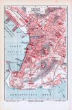 Farbige Lithographie eines Stadtplans von Triest aus dem Jahr 1893. Maßstab 1 zu 16.000.