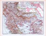 Farbige Lithographie einer Landkarte des europäischen Teils der Türkei aus dem Jahr 1893. Maßstab 1 zu 3.500.000.