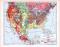 Farbige Lithographie einer geologischen Landkarte der Vereinigten Staaten von Amerika und Mexiko aus dem Jahr 1893. Maßstab 1 zu 20.000.000.