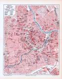 Farbige Lithographie eines Stadtplans der inneren Stadt von Wien aus dem Jahr 1893. Maßstab 1 zu 20.000.