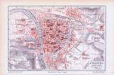 Farbige Lithographie eines Stadtplans von Würzburg aus dem Jahr 1893. Maßstab 1 zu 21.000.