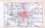 Paris Landkarte + Befestigungswerke von Paris ca. 1893 Original der Zeit
