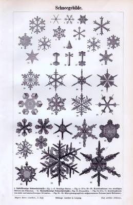 Stich aus 1893 zeigt verschiedene Formen von Schneekristallen.