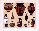 Chromolithographie aus 1893 zeigt verschiedene Vasen aus der Zeit der Antike.