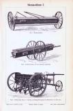 Stich aus 1893 zeigt verschiedene landwirtschaftliche Säemaschinen unterschiedlicher Bauart.