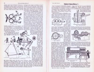 Technische Abhandlung mit Stichen aus 1893 zum Thema Spinnereimaschinen.