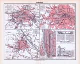 Farbig illustrierte Karte und Technische Abhhandlung zum Thema Stadtbahnen aus 1893.