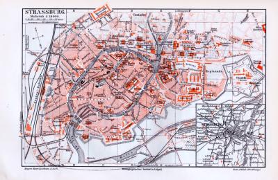 Strassburg Stadtplan ca. 1893 Original der Zeit