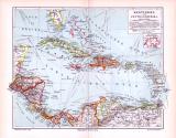 Farbige Illustration aus 1893 von Landkarten der Karibik...