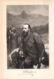 Stich aus 1890 zeigt Alfred Edmund Brehm in sitzender...