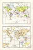 Weltverkehr & Meeresströmungen Weltkarte ca. 1881 Original der Zeit