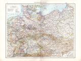 Farbig illustrierte politische Karte von Deutschland aus dem Jahr 1881 im Maßstab 1 zu 2,7 Millionen.