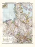 Farbig illustrierte Landkarte von Norddeutschland aus dem Jahr 1881. Gezeigt werden Hannover, Schleswig-Holstein und die kleineren Norddeutschen Staaten im Maßstab 1 zu 1 Million.