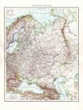 Farbig illustrierte Karte aus dem Jahr 1881 zeigt die europäischen Teile Russlands zur Zarenzeit. Maßstab 1 zu 8.700.000.