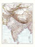 Farbig illustrierte Landkarte aus dem Jahr 1881 zeigt Centralasien und Ostindien sowie das arabische Meer und den Golf von Bengalen im Maßstab 1 zu 10 Millionen.