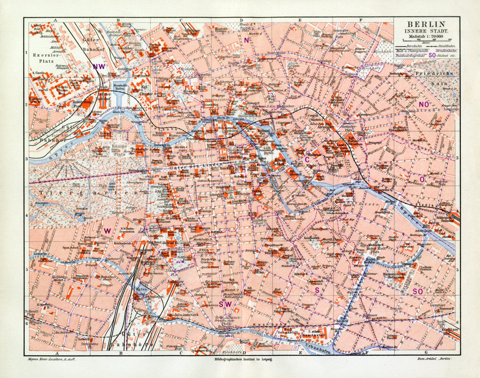 Berlin mit Vororten historischer Stadtplan Karte Lithographie ca 1902 antik 