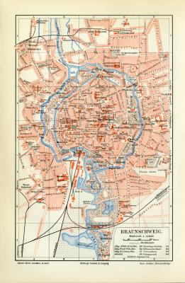 Braunschweig historischer Stadtplan Karte Lithographie ca. 1903