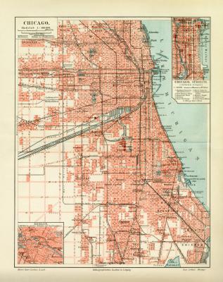 Chicago historischer Stadtplan Karte Lithographie ca. 1903