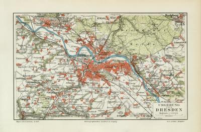 Dresden Umgebung historische Landkkarte Lithographie ca. 1903