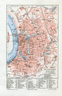 D&uuml;sseldorf historischer Stadtplan Karte Lithographie ca. 1903