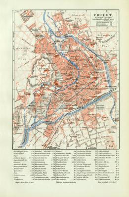 Erfurt historischer Stadtplan Karte Lithographie ca. 1904