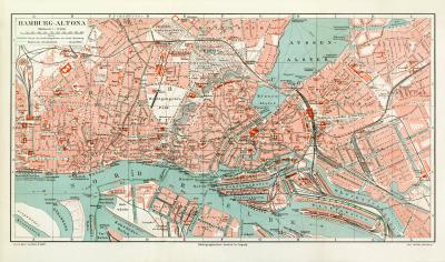 Hamburg Altona historischer Stadtplan Karte Lithographie ca. 1904