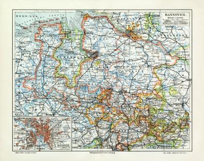 Hannover historische Landkarte Lithographie ca. 1904