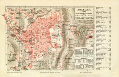 Jerusalem historischer Stadtplan Karte Lithographie ca. 1905