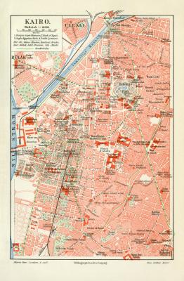 Kairo historischer Stadtplan Karte Lithographie ca. 1905