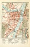 Koblenz historischer Stadtplan Karte Lithographie ca. 1905