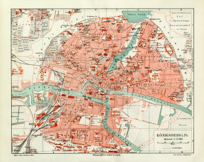 Königsberg historischer Stadtplan Karte Lithographie ca. 1905