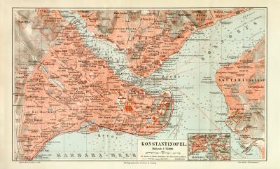 Konstantinopel historischer Stadtplan Karte Lithographie ca. 1905