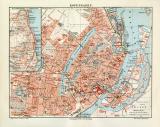 Kopenhagen historischer Stadtplan Karte Lithographie ca. 1905