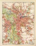 Leipzig und Vororte historischer Stadtplan Karte Lithographie ca. 1905